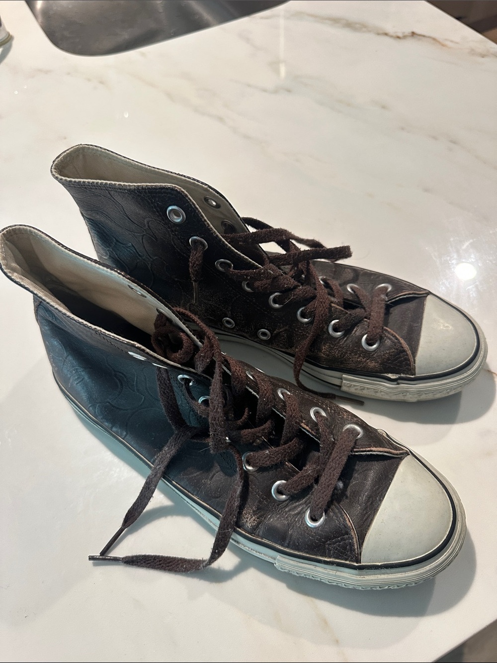 Rare! Mens bathing ape leather hi top converse